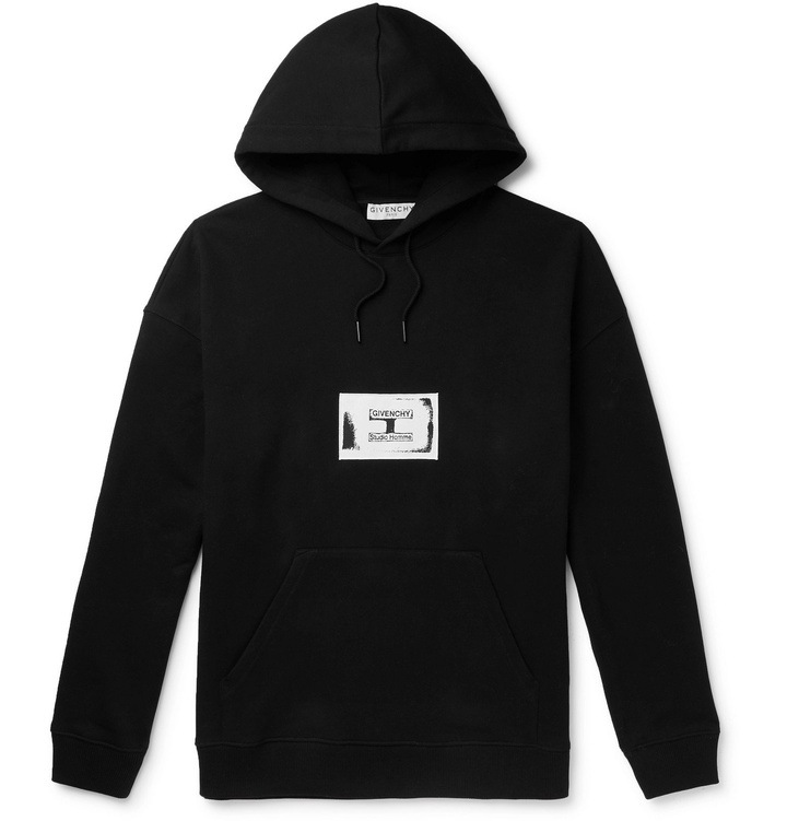 Photo: Givenchy - Appliquéd Loopback Cotton-Jersey Hoodie - Black