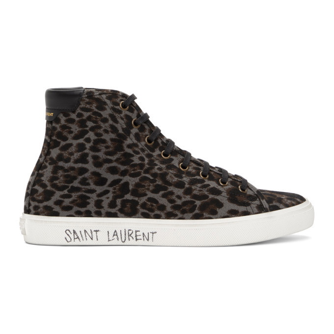 Photo: Saint Laurent Grey and Black Print Malibu High-Top Sneakers