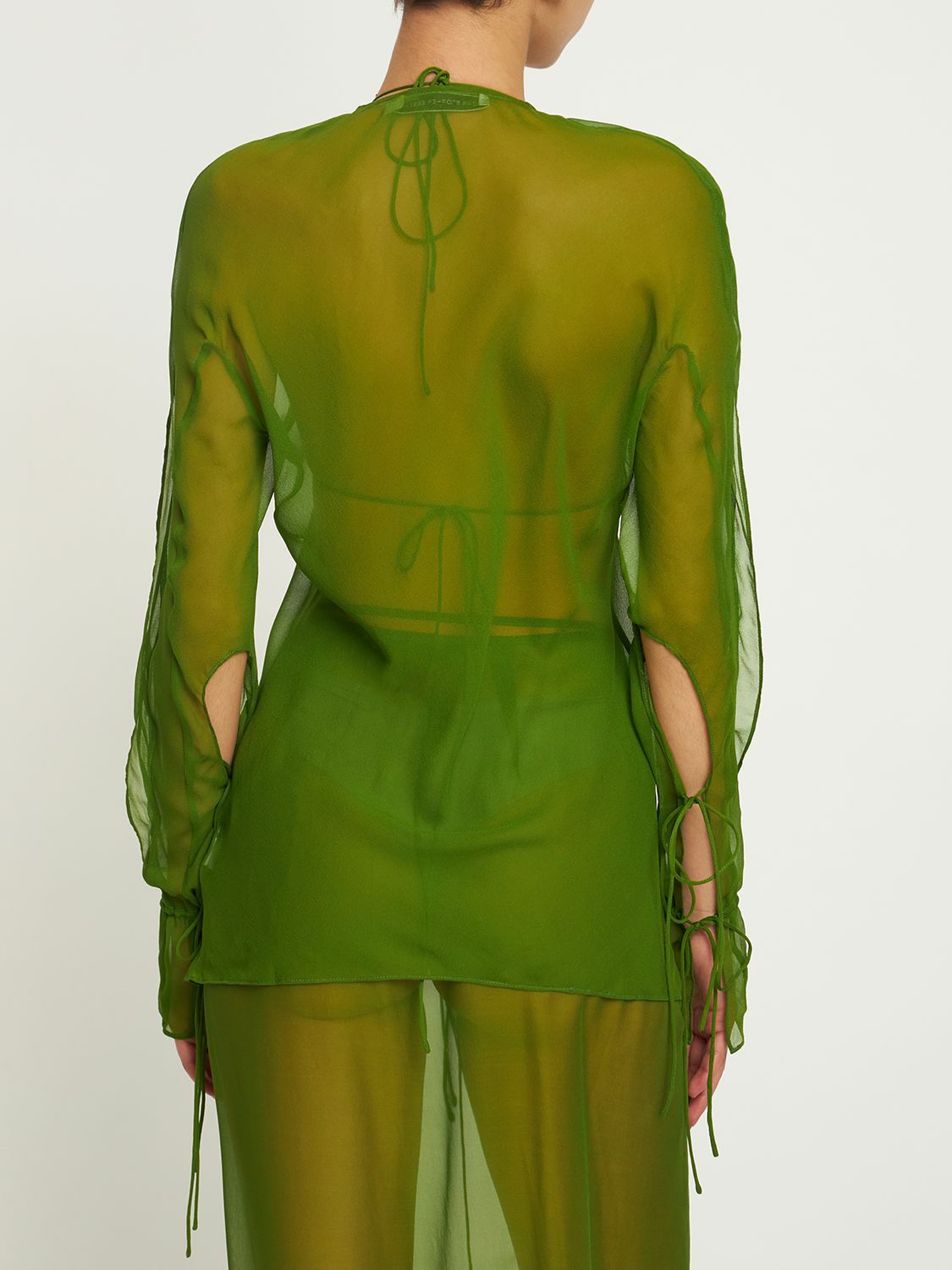 CHRISTOPHER ESBER - Silk Chiffon Open Blouse Shirt & Bra Set