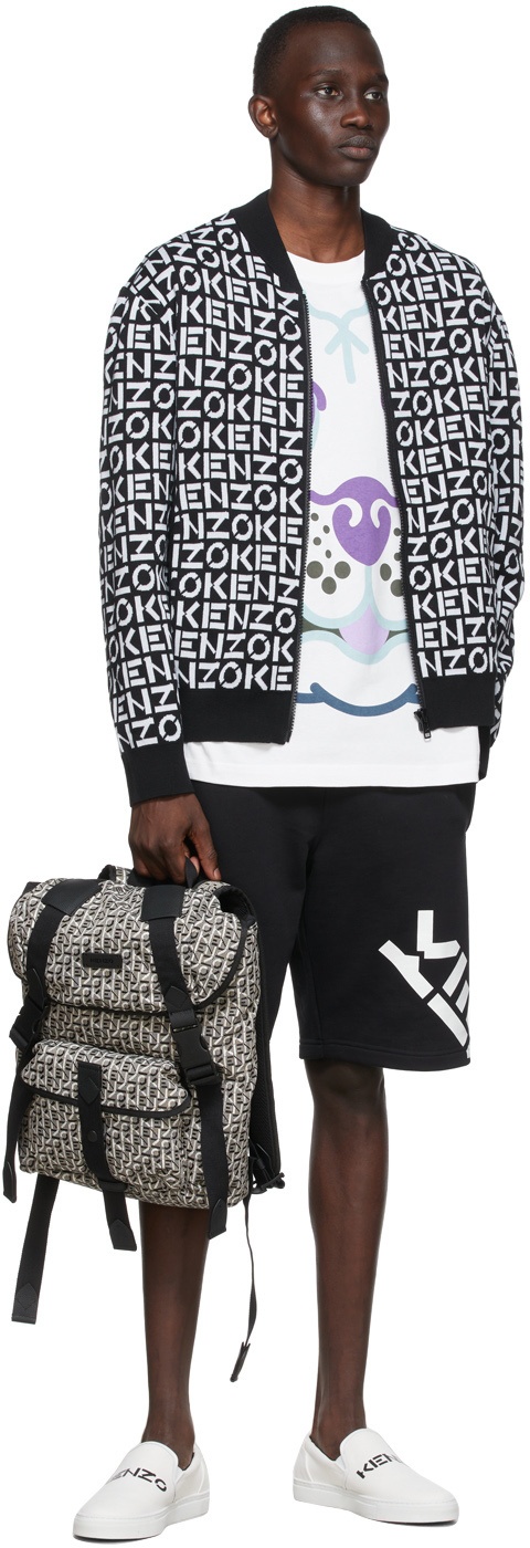 Kenzo Black & White Jacquard Courier Backpack Kenzo