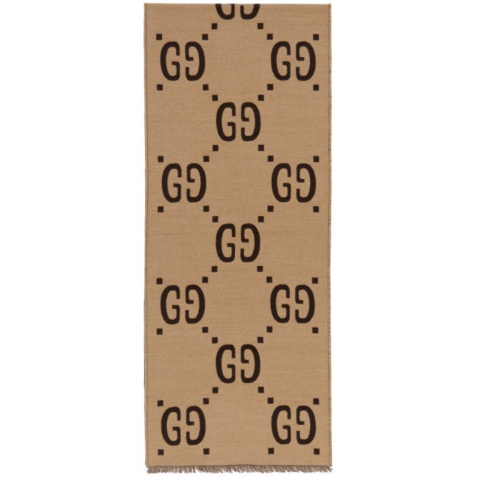 Photo: Gucci Brown and Beige GG Wool Scarf