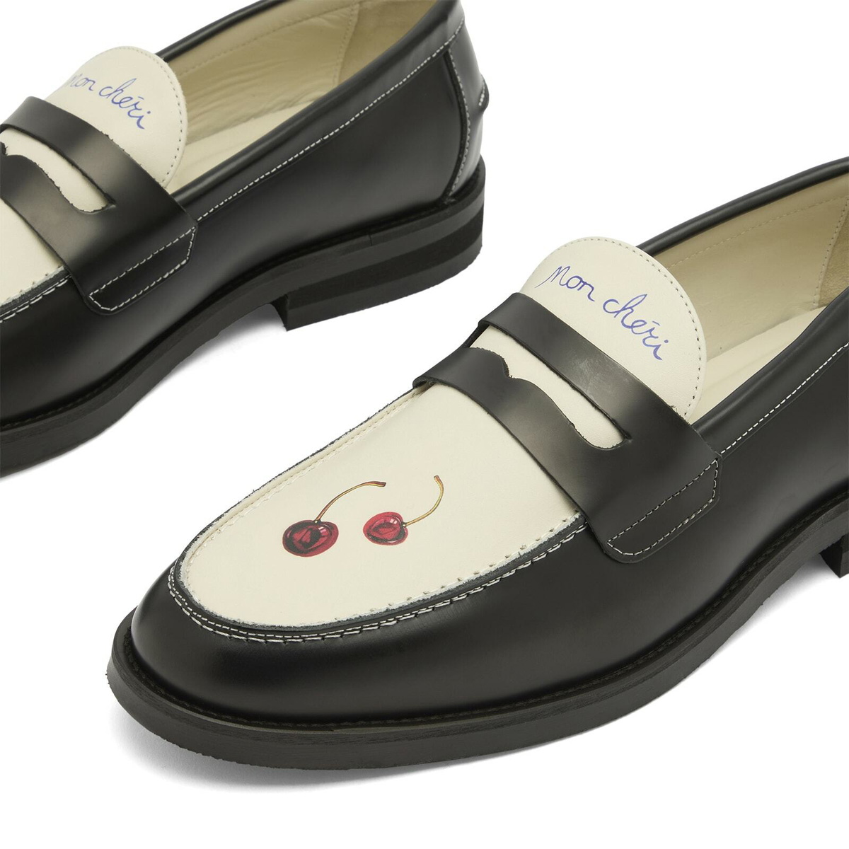 Duke + Dexter Men's Wilde Cherry Penny Loafer in Black/White