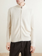 PIACENZA 1733 - Knitted Silk and Linen-Blend Zip-Up Cardigan - Neutrals