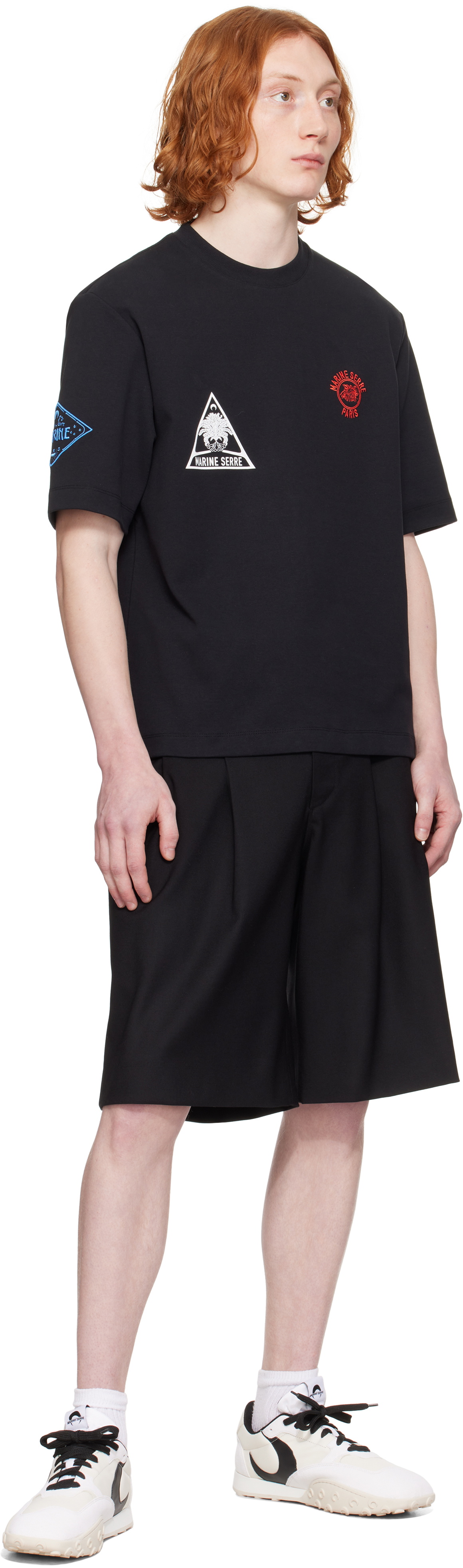 Marine Serre Black Virgin Wool Twill Shorts
