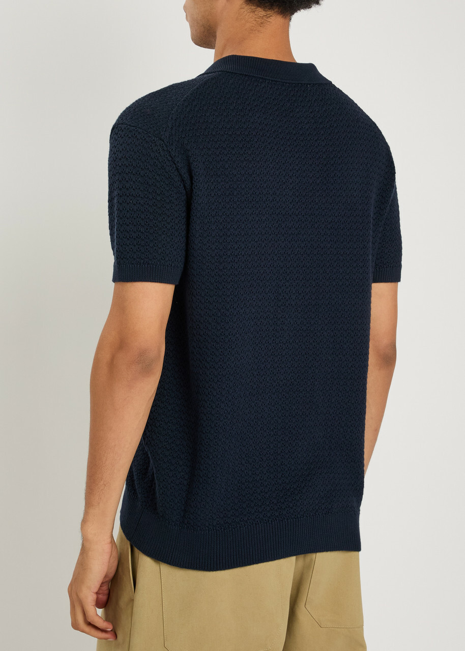 Raith Rapha Textured-knit Polo Shirt Navy