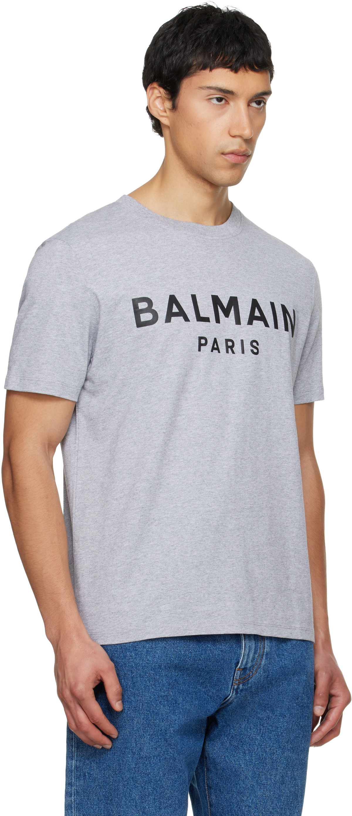 Balmain Gray Printed Cotton T-shirt