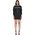 Versace Navy Embroidered Logo Hoodie Dress