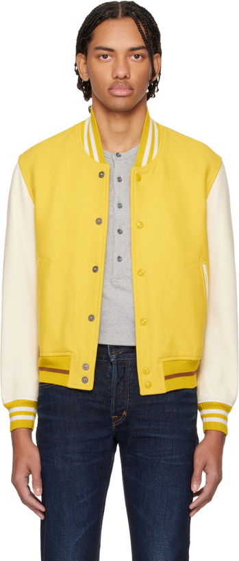 Photo: TOM FORD Yellow Double Face 3D Varsity Bomber Jacket