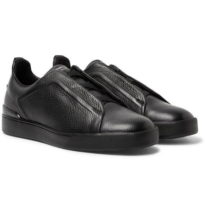 Photo: Ermenegildo Zegna - Triple Stitch Full-Grain Leather Slip-On Sneakers - Men - Black