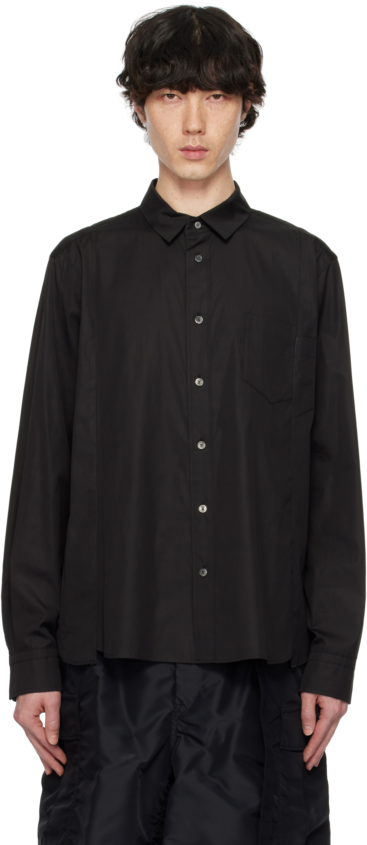 sacai Black Cotton Poplin Shirt Sacai