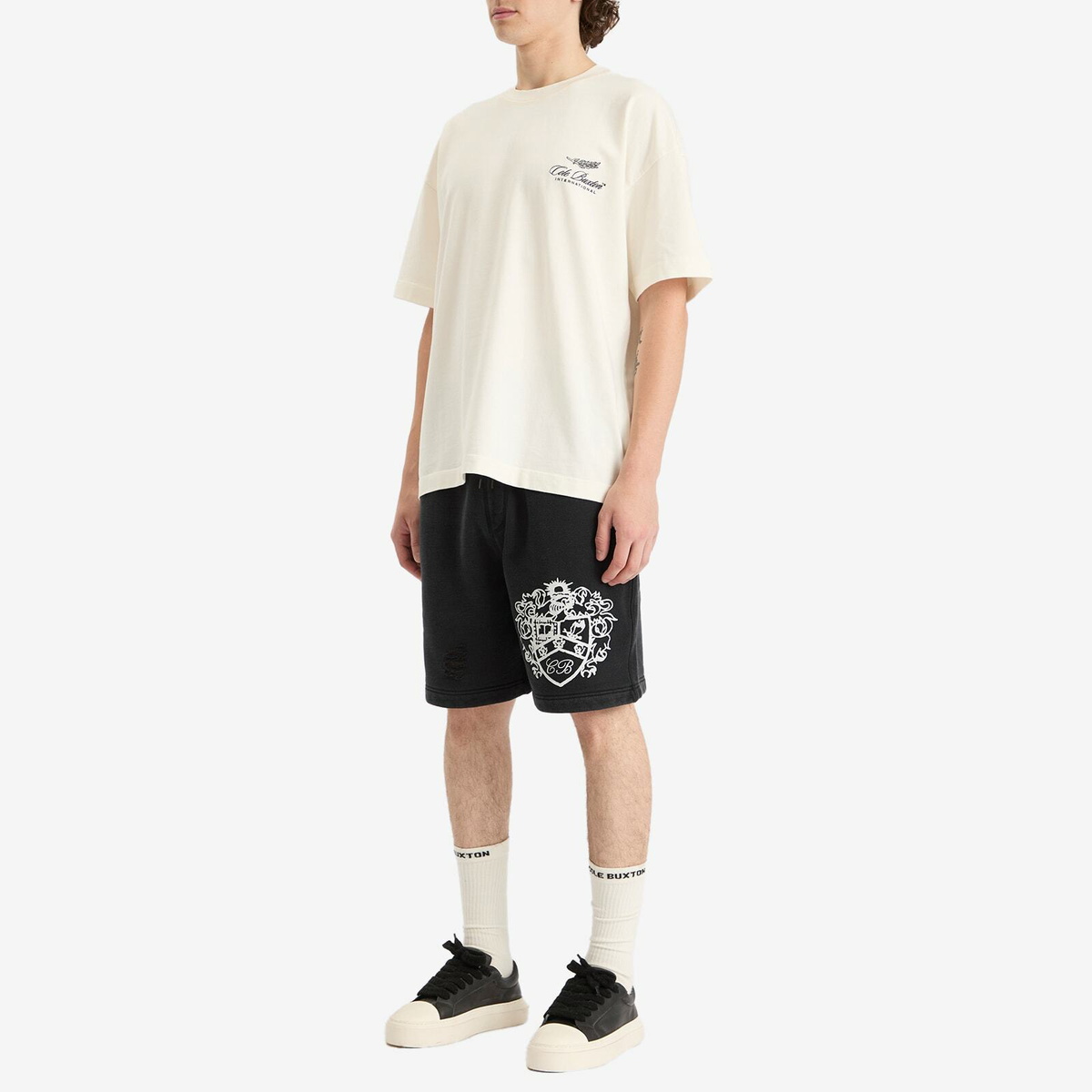 Cole Buxton Men's Distressed Collegiate Shorts in Vintage Black