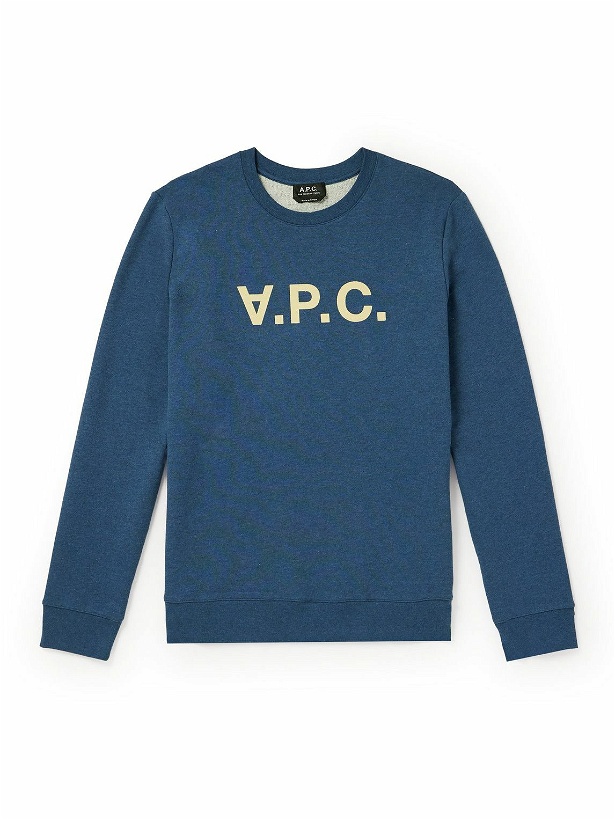 Photo: A.P.C. - Logo-Flocked Cotton-Jersey Sweatshirt - Blue