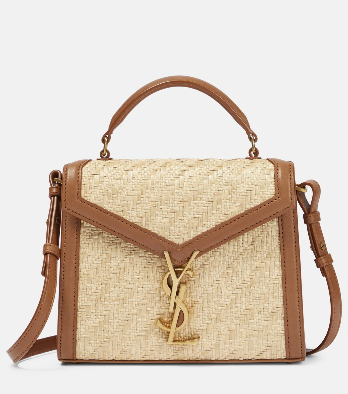 Saint Laurent Ysl Round Raffia Crossbody Bag Natural/Brick