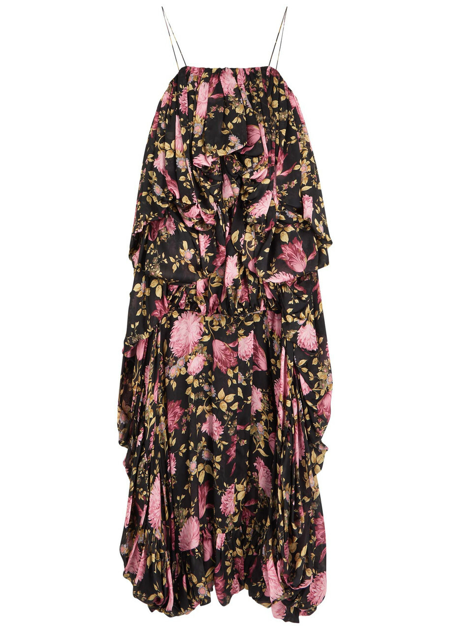 Chloe Draped Floral-printed Silk-blend Jumpsuit Black
