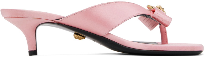 Gianni bow-detail satin pumps in pink - Versace