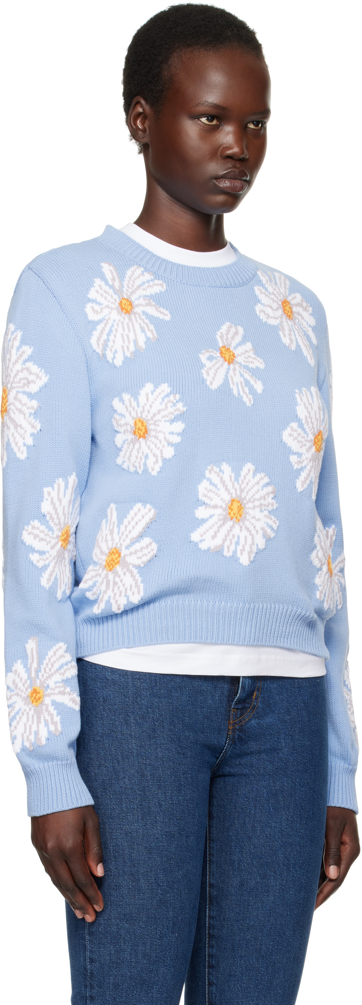 Moschino Blue All Over Daisy Print Sweater