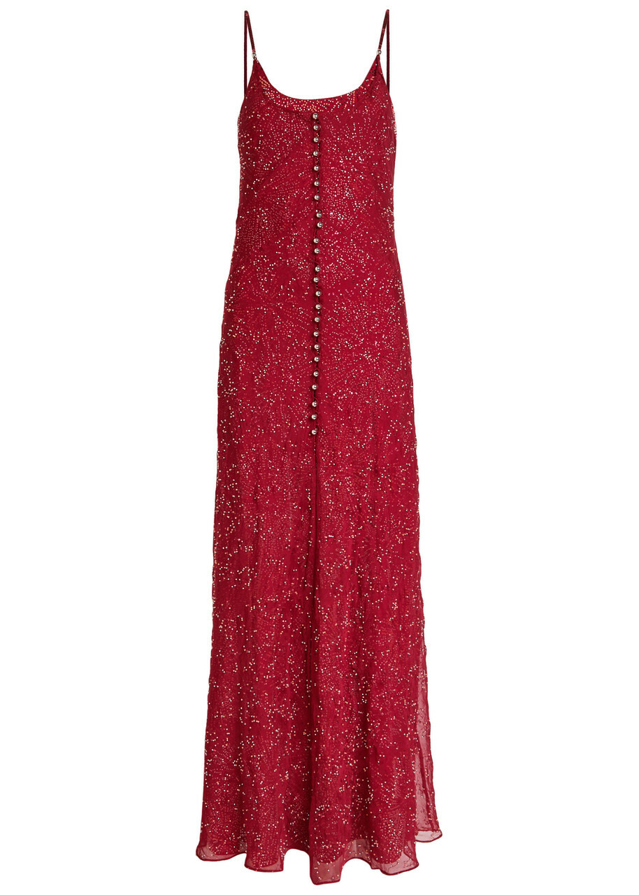 Rabanne Bead-embellished Chiffon Maxi Dress Red