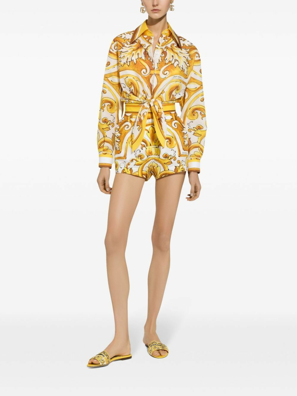 Dolce & Gabbana Majolica-Print Cropped Shirt