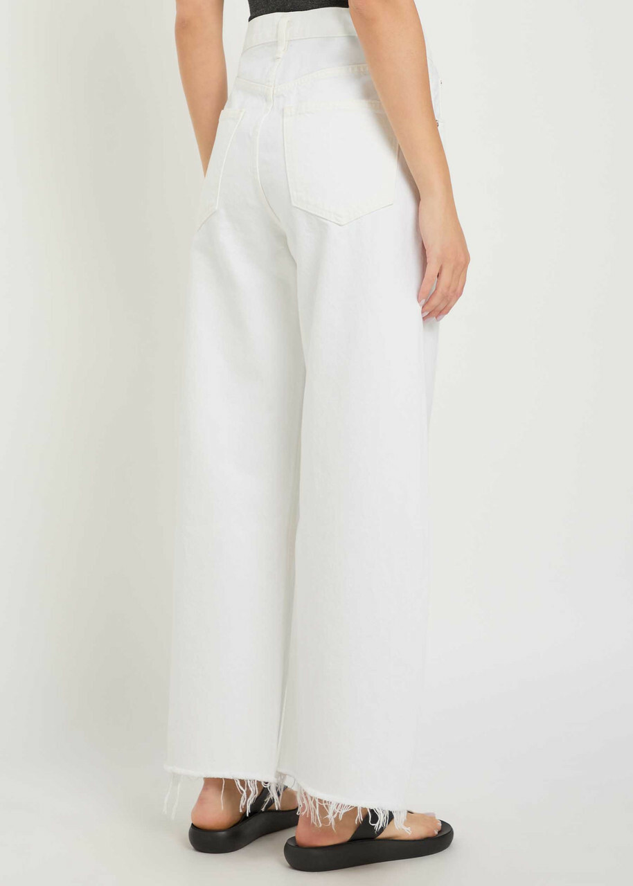 Agolde Low Curve Frayed Barrel-leg Jeans White