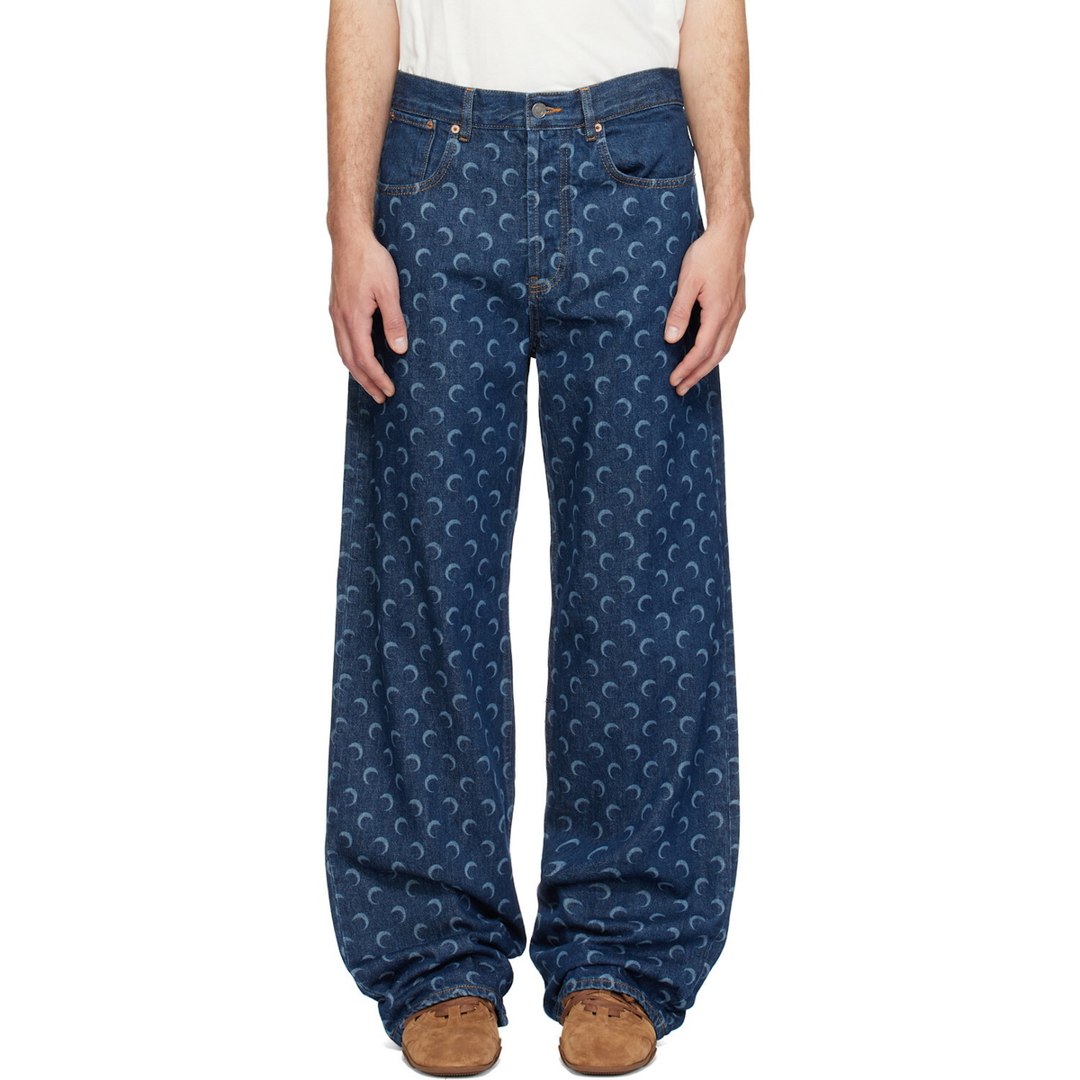 Marine Serre Blue Denim Straight Jeans