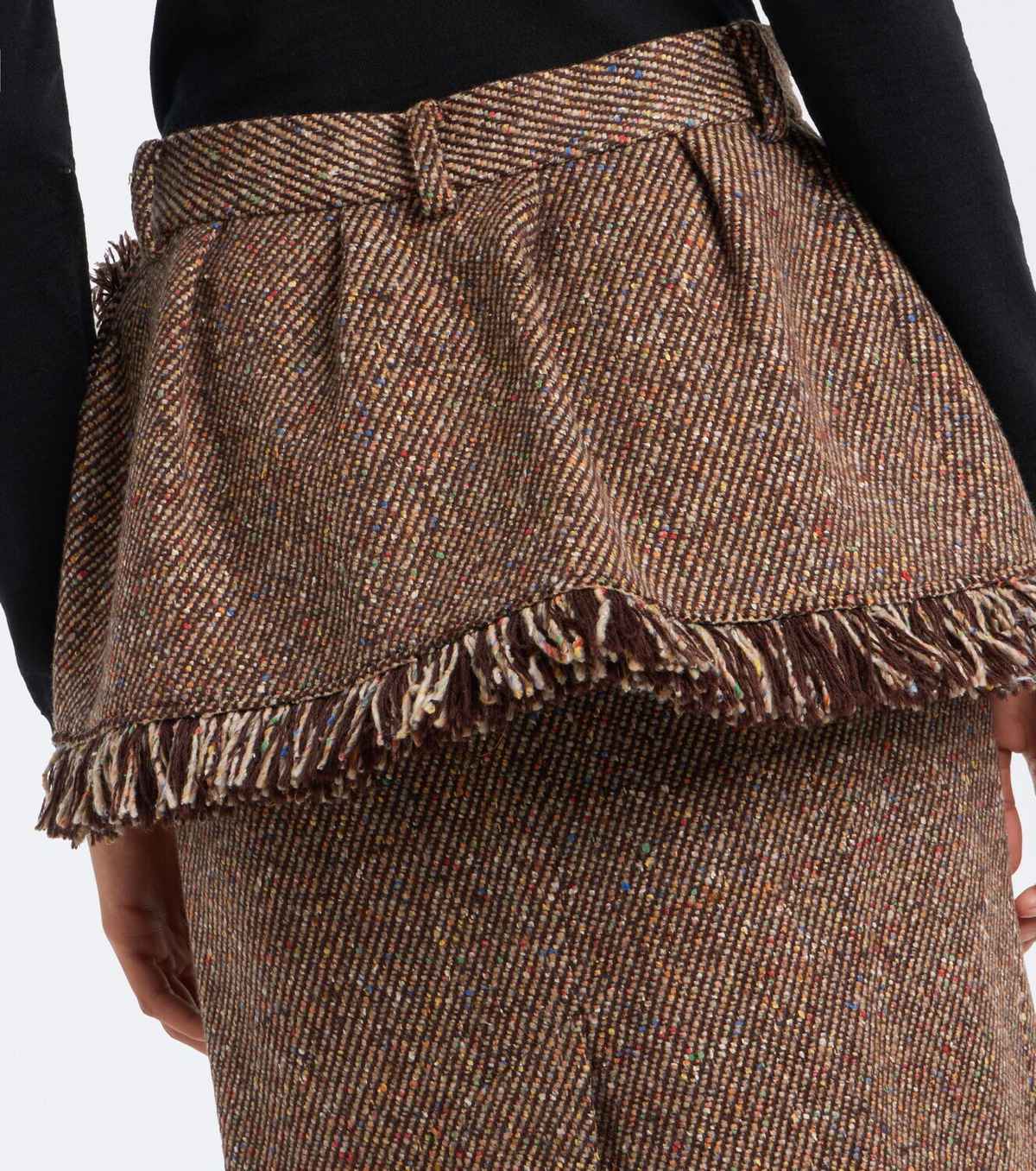 Sacai Fringed peplum tweed midi skirt