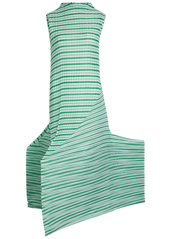 Photo: Issey Miyake Striped Pleated Woven Midi Dress Green