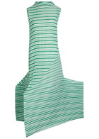 Issey Miyake Striped Pleated Woven Midi Dress Green