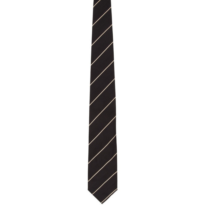 Photo: Dries Van Noten Navy and Beige Silk Striped Tie