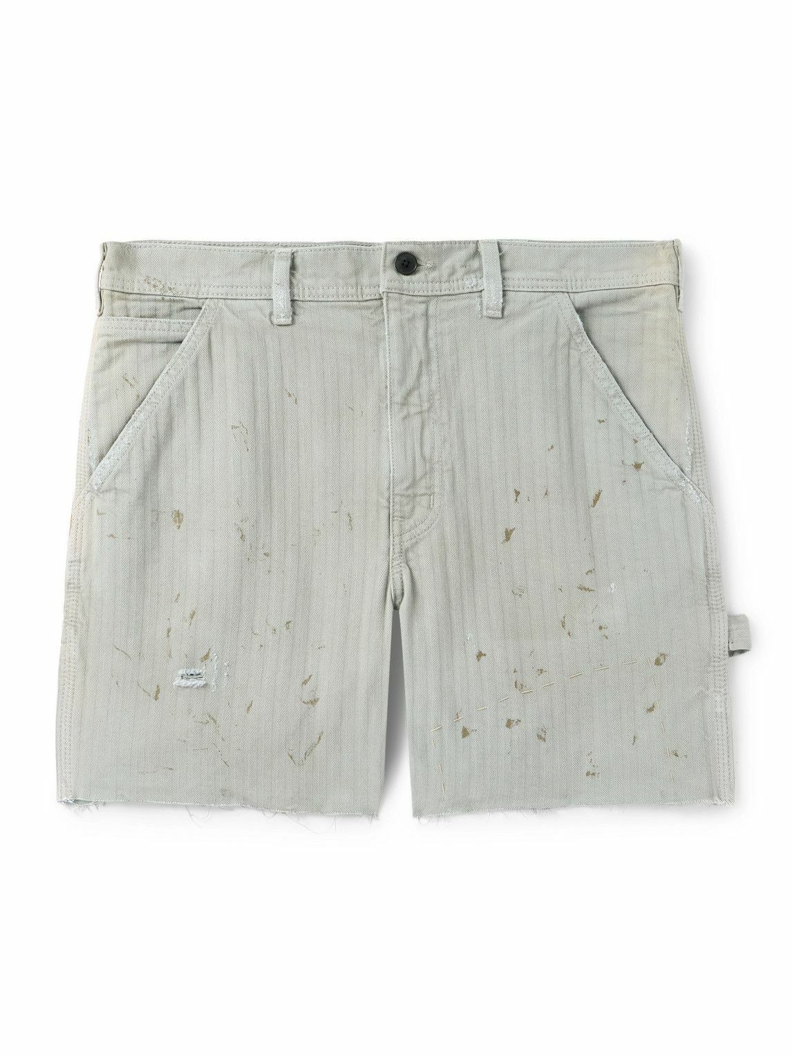 Enfants Riches Déprimés - Straight-Leg Distressed Paint-Splattered Cotton-Herringbone Shorts - Gray