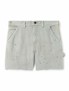 Enfants Riches Déprimés - Straight-Leg Distressed Paint-Splattered Cotton-Herringbone Shorts - Gray