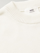 AMI PARIS - Logo-Embroidered Organic Cotton and Wool-Blend Sweater - Neutrals