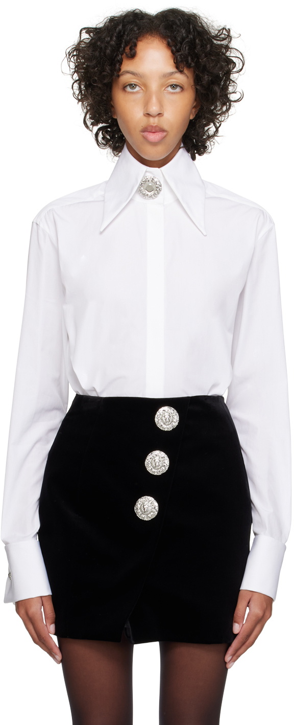 Chloe Pointed Collar Shirt - Premium White Cotton Twill