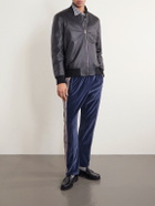 Needles - Bootcut Logo-Embroidered Striped Velour Track Pants - Blue