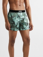 TOM FORD - Velvet-Trimmed Camouflage-Print Stretch-Silk Satin Boxer Shorts - Green