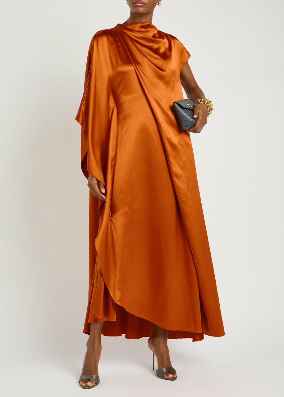 Roksanda Hiba Asymmetric Draped Silk Maxi Dress Orange