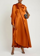 Roksanda Hiba Asymmetric Draped Silk Maxi Dress Orange
