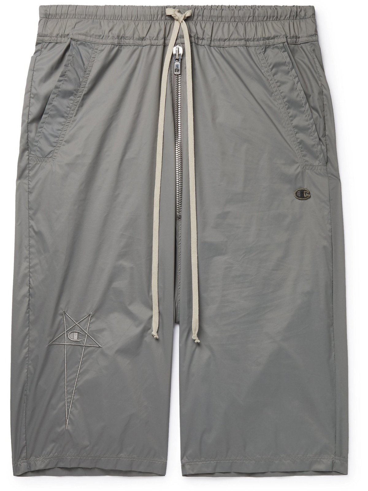 RICK OWENS - Champion Pods Logo-Embroidered Recycled Nylon Drawstring Shorts  - Gray - XS Rick Owens