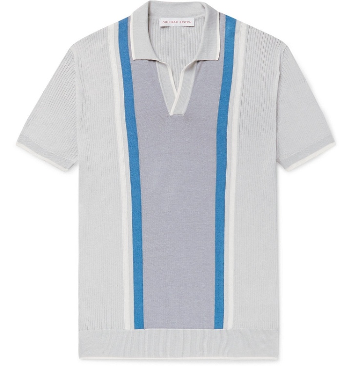 Photo: Orlebar Brown - Horton Slim-Fit Striped Silk and Cotton-Blend Polo Shirt - Gray