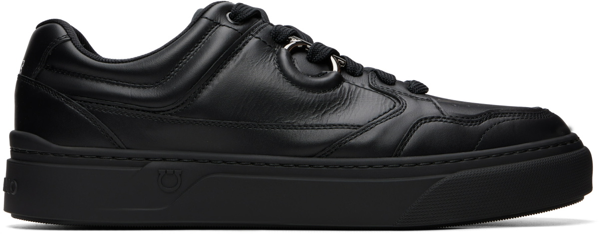 Ferragamo Black Gancini Leather Sneakers