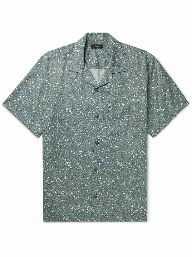 Photo: Theory - Noll Camp-Collar Floral-Print Lyocell Shirt - Green