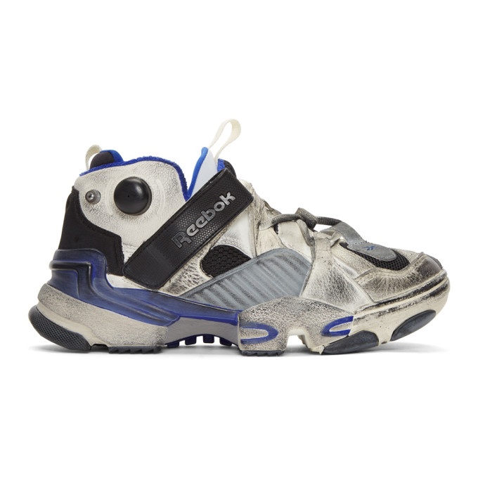 Photo: Vetements White and Blue Reebok Edition Genetically Modified Pump Sneakers