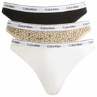 Calvin Klein Women's Icon Thong - 3 Pack in Black/White/Animal Mirror Oxford Tan