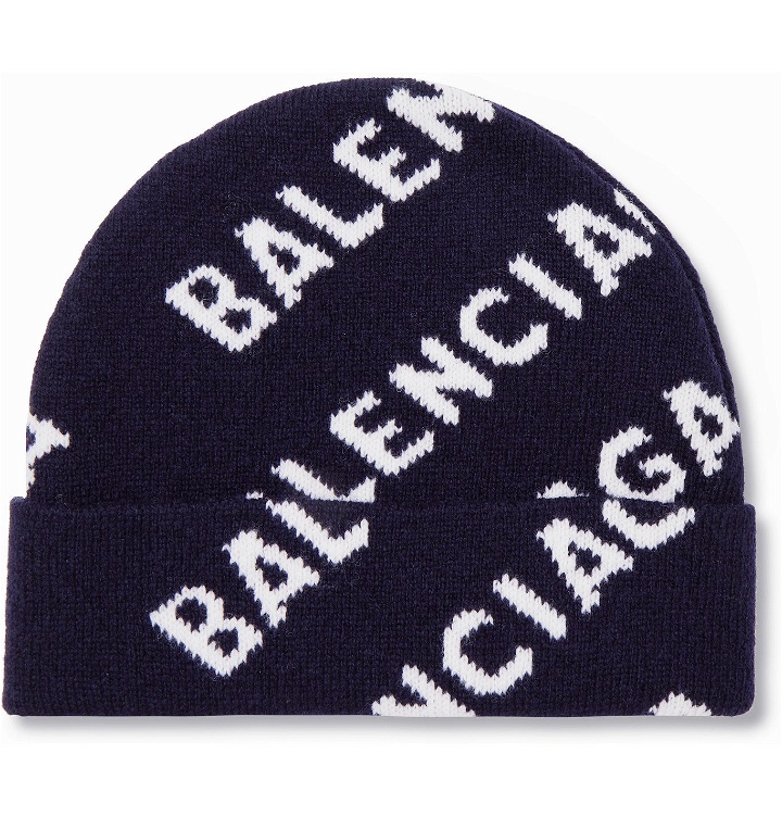 Photo: BALENCIAGA - Logo-Intarsia Wool-Blend Beanie - Blue