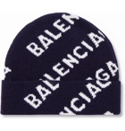 BALENCIAGA - Logo-Intarsia Wool-Blend Beanie - Blue
