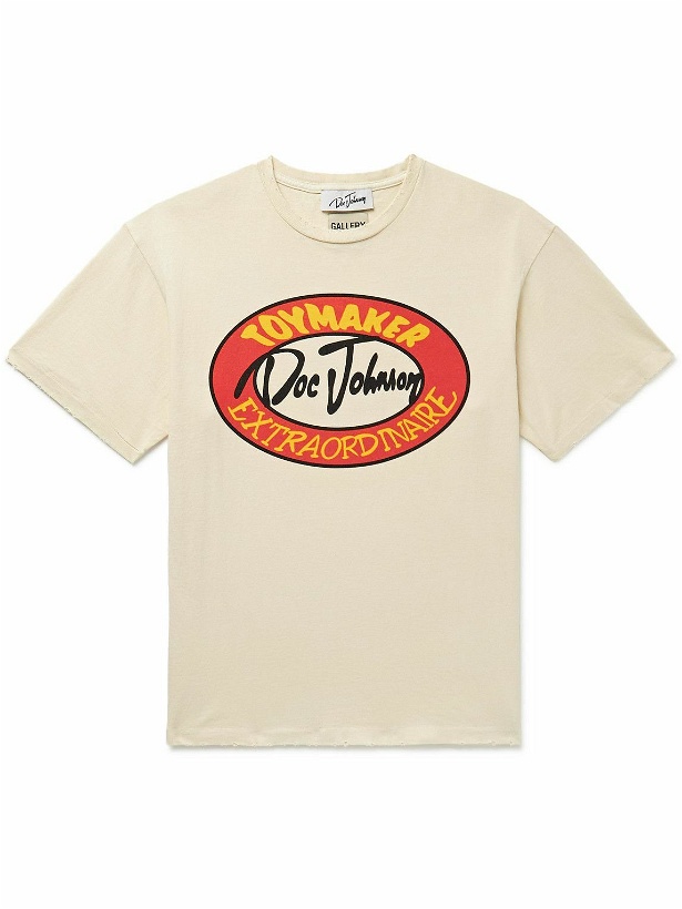 Photo: Gallery Dept. - Distressed Logo-Print Glittered Cotton-Jersey T-Shirt - Neutrals