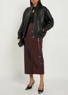 Nour Hammour Elyse Crocodile-effect Leather Midi Skirt Black