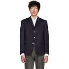 Thom Browne Navy Four-Button Pintuck Single-Breasted Blazer