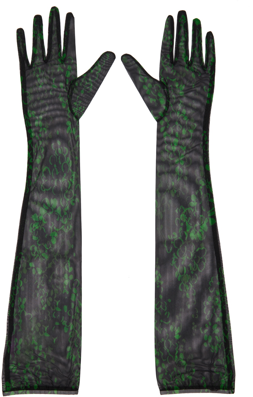 SHUTING QIU Black Floral Gloves