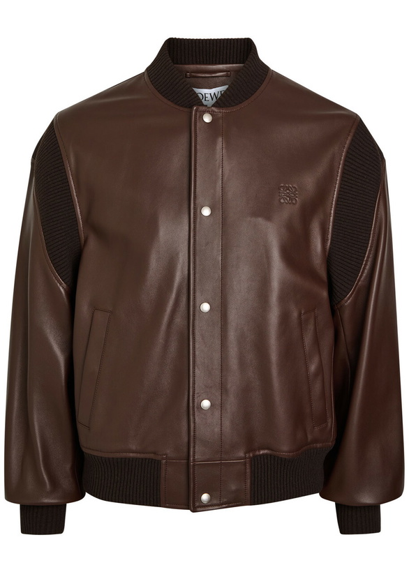 Photo: Loewe Rib-trimmed Leather Bomber Jacket Brown