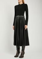 Simkhai Abilene Belted Knit and Faux Leather Midi Dress Black